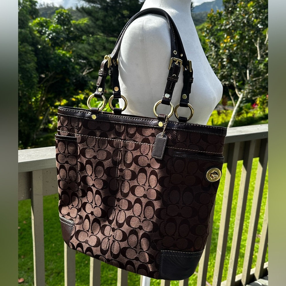 Coach brown fabric tote